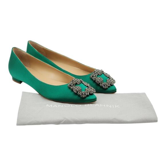 Manolo Blahnik Hangisiflat Jewel Buckle Flat Pumps - Satin - Green 36 5.5 $1095 - Picture 7 of 7